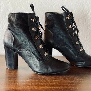 Lanvin Pony Hair Leather Ankle Boots